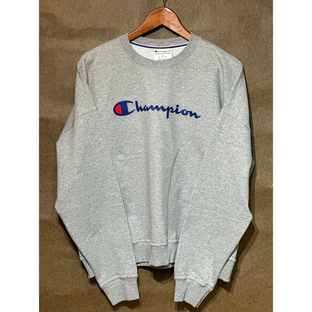 Champion Womens Sweatshirt Gray Large Pullover Long Sleeve Crew Logo